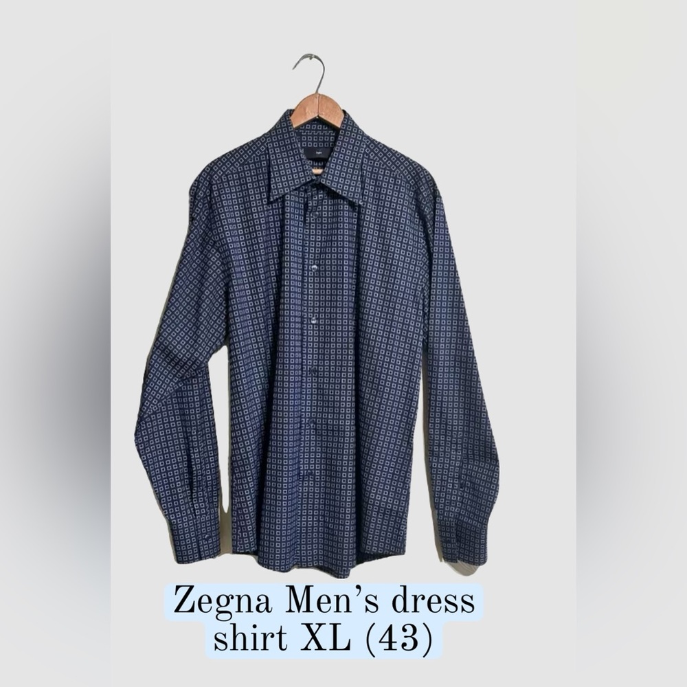 ZEGNA XL dress shirt. Black with small white squares design. Excellent condition